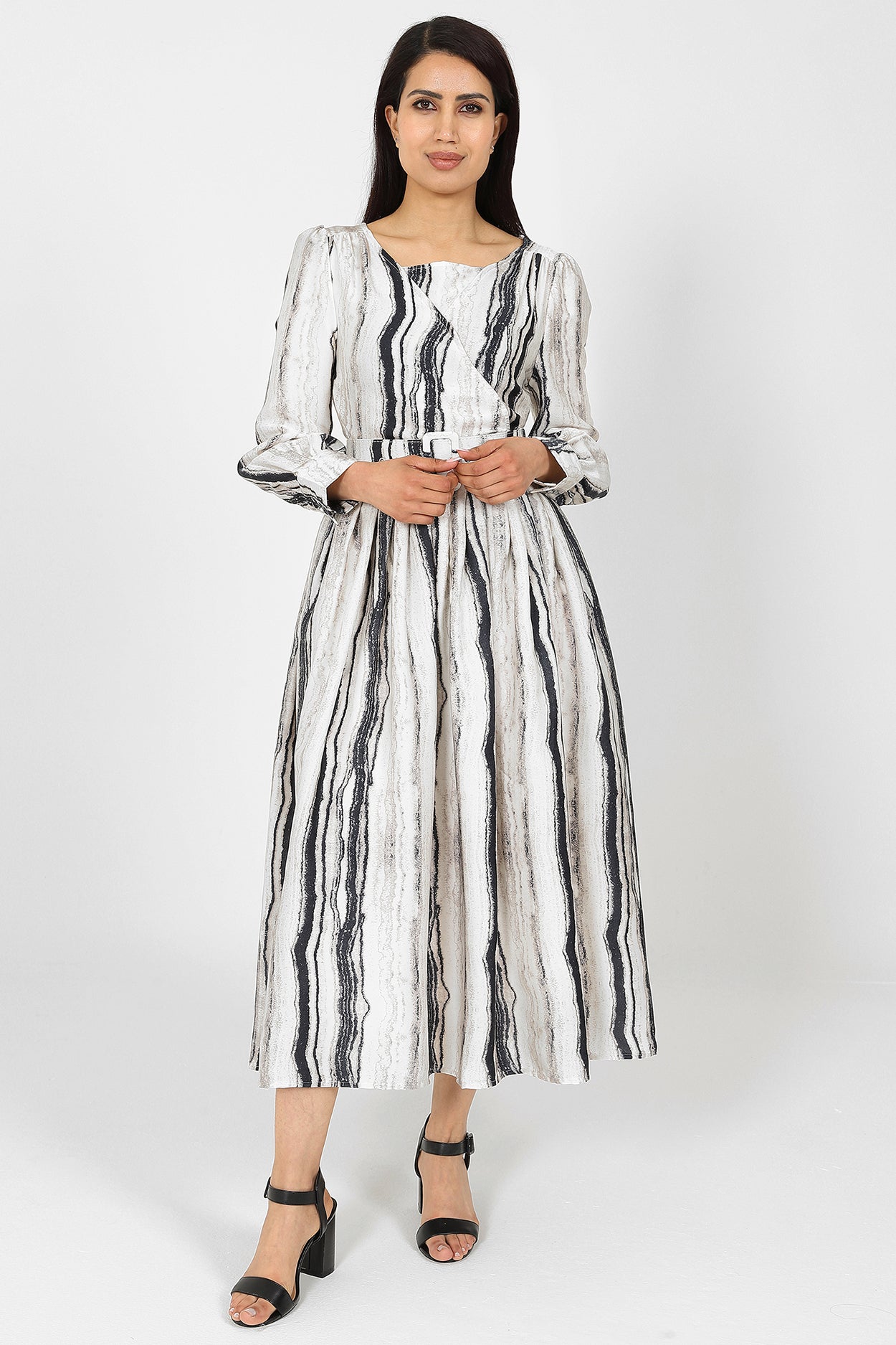 Halima Black and White Stripes Dress